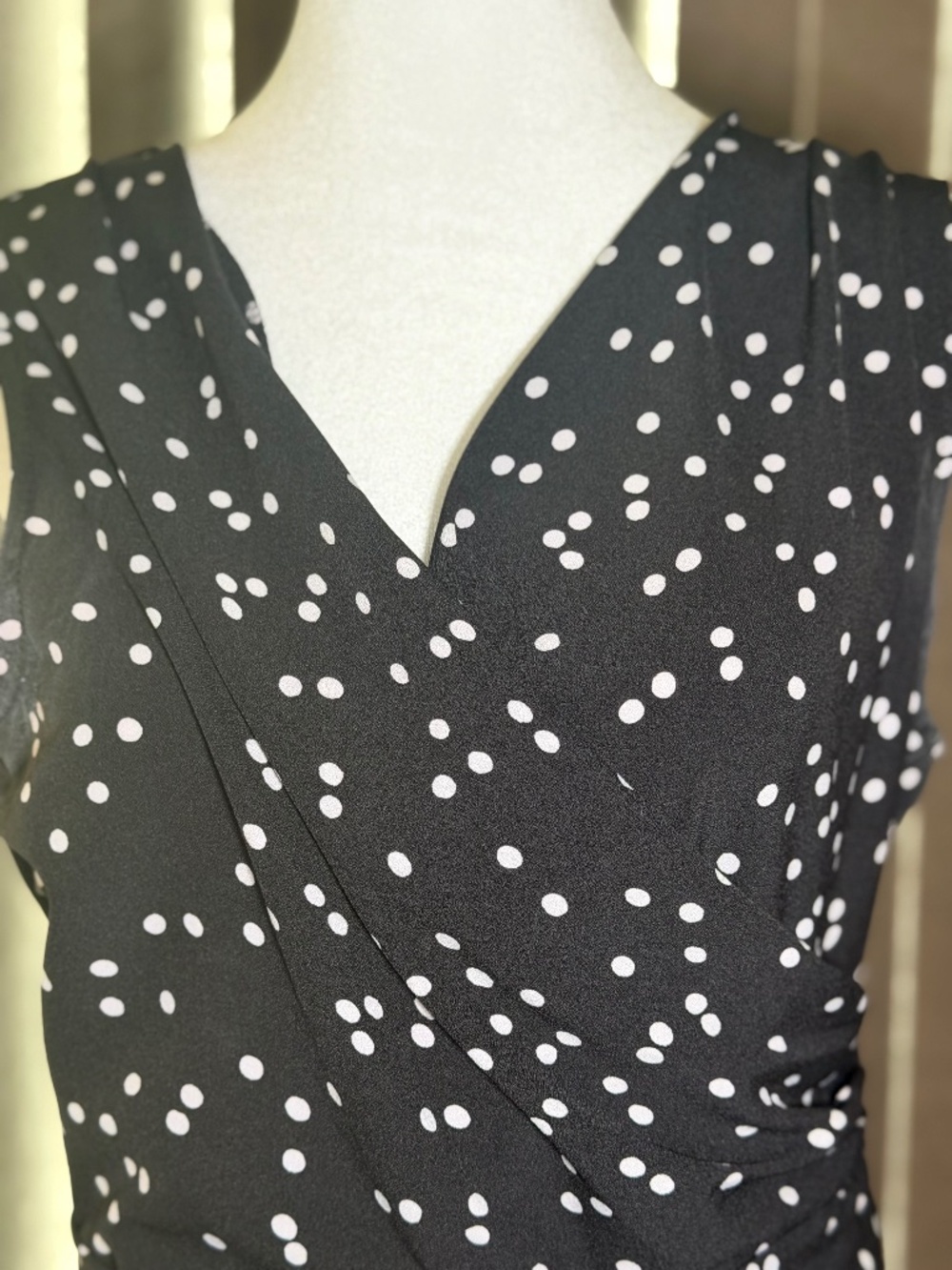 Emma & Michele Black & White Polka Dot Sleeveless Faux-Wrap Jumpsuit - Size 10